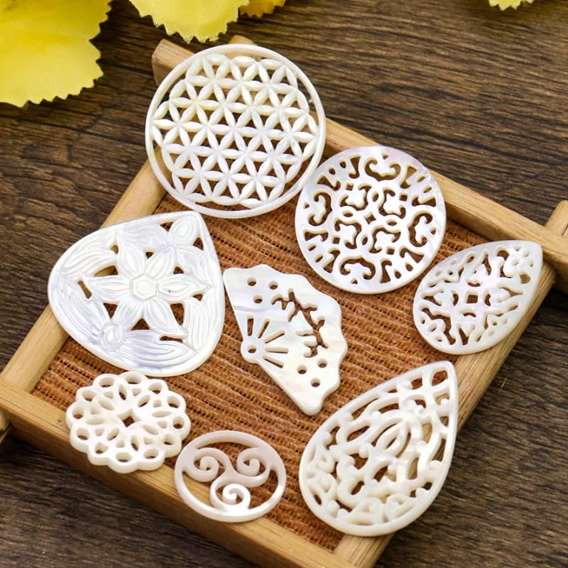 Real Shell Charm Mother of Pearl Tree Flower of Life Water Drop Hamsa Fatima Hand Triskele Pendant Necklace DIY Jewelry Making