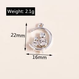 Leslie 10pcs 16*22mm Gold Silver Color Mum Son Crystal Cat Moon Charms for Necklaces Earrings Jewelry Making Accessories