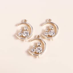 Leslie 10pcs 16*22mm Gold Silver Color Mum Son Crystal Cat Moon Charms for Necklaces Earrings Jewelry Making Accessories