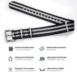 HEMSUT Watch Band Nylon One Piece Replace Seatbelt Wrist Straps For Man Or Women 18mm 20mm 22mm 24mm