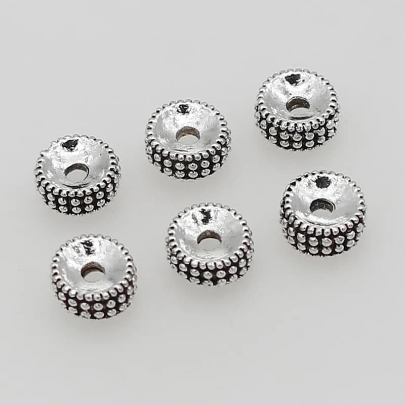 50pcs/Lot Antique Silver Color Dots Wheel Shape Loose Beads 7.5mm Handmade Decoration Charm Spacer Beads DIY Jewelry Accessories