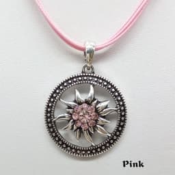Fashion Round Vintage Sculptured Edelweiss Necklace for Women Pendant Traditional Rhinestone Rope Chain Choker Jewelry Wholesale