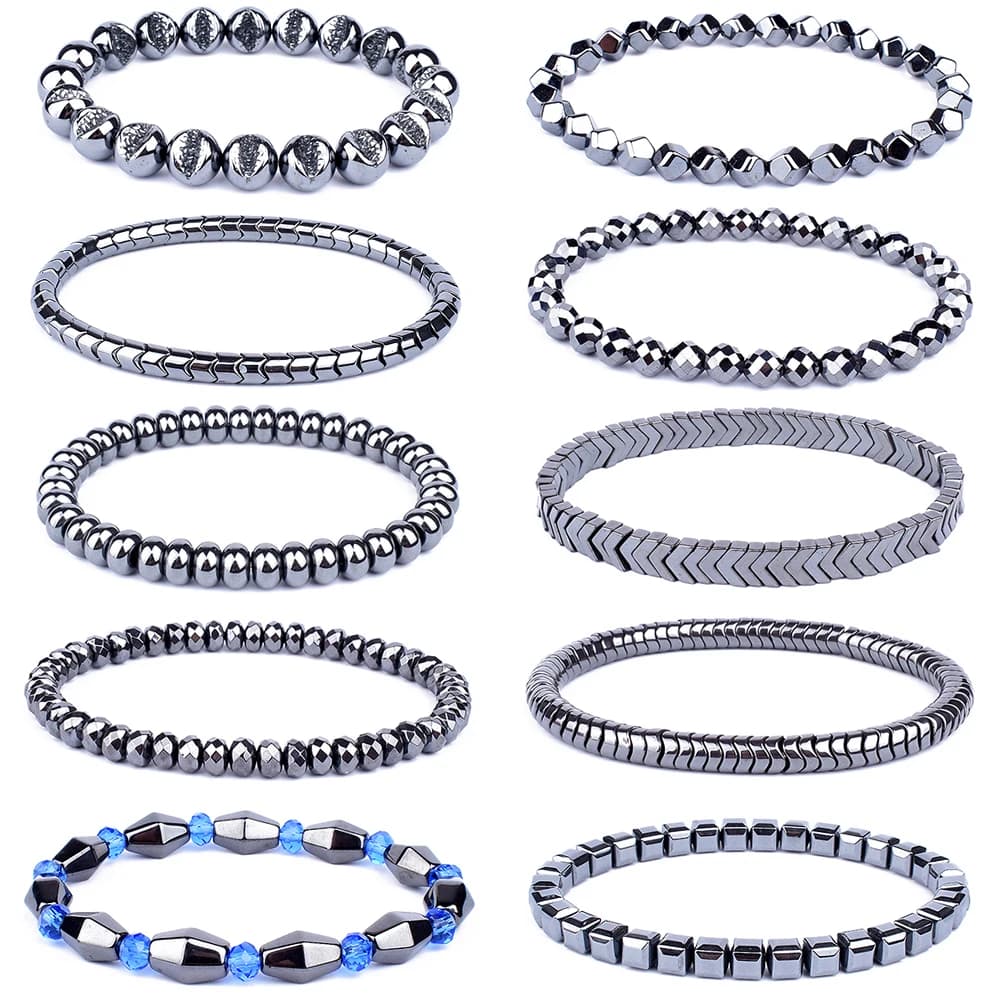 Weight Loss No Magnetic Therapy Bracelet For Men Women Geometric Black Hematite Stone Beads Stretch Health Care Bracelet Jewelry