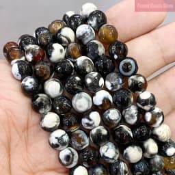 Natural Frost Black Dream Fire Dragon Veins Agates Faceted Round Beads Diy Bracelet Earrings Jewelry Making 15'' Strand 8mm