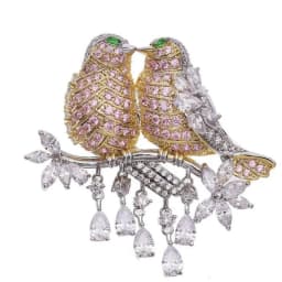 Pink Fashion Lovely Birds Brooches for Women Jewelry Gorgeous Costume Lapel Pins Animal Bird Brooch Pin