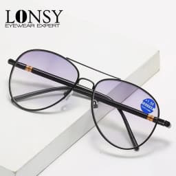 LONSY Double Light Anti Blue Light Reading Glasses Men Women Fashion Pilot Presbyopia Gradient Sunglasses Diopter +1.0 To +3.5