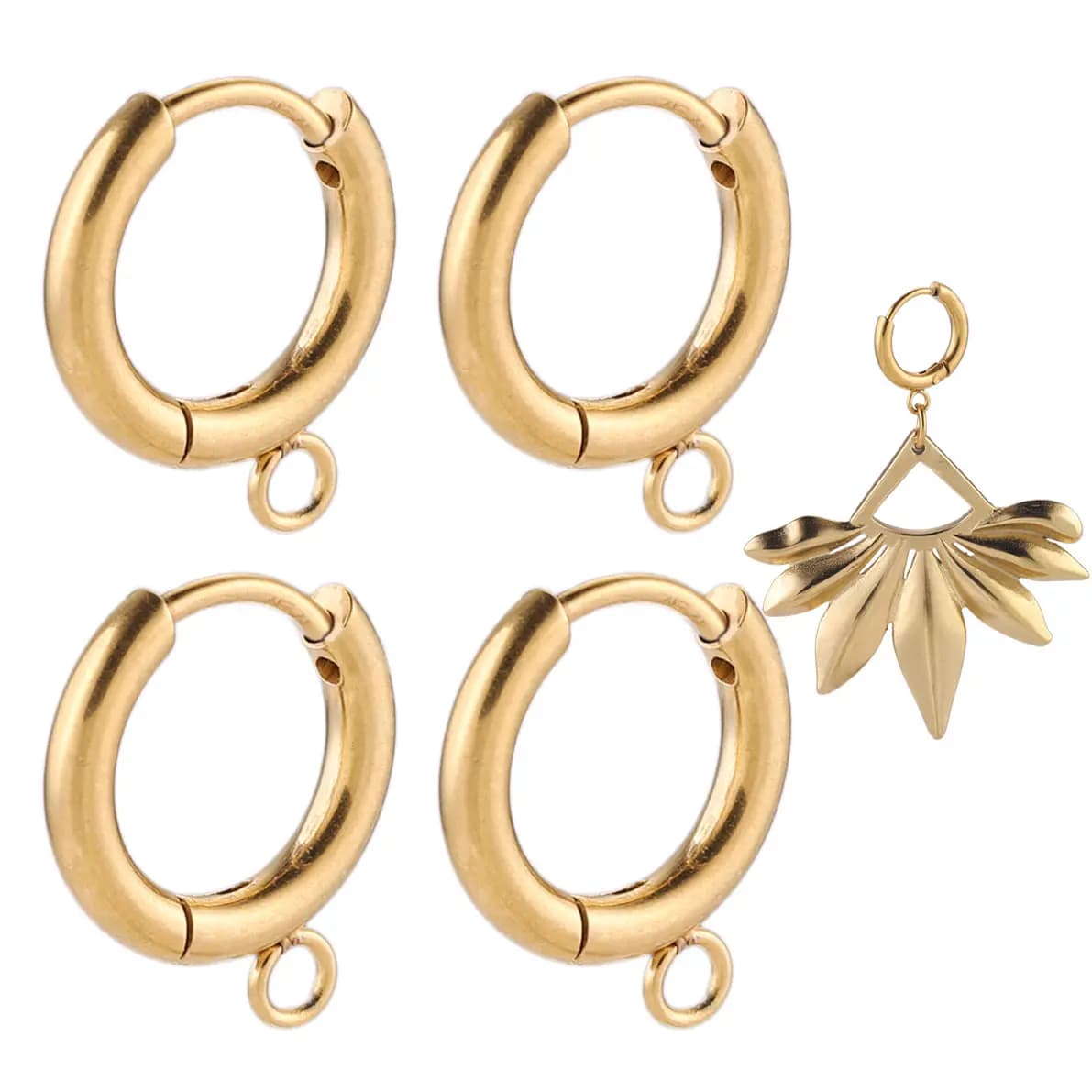 10pcs Stainless Steel Gold Earring Hooks earrings making with Loop Round Ear Post with Open Jump Ring for DIY Jewelry Components
