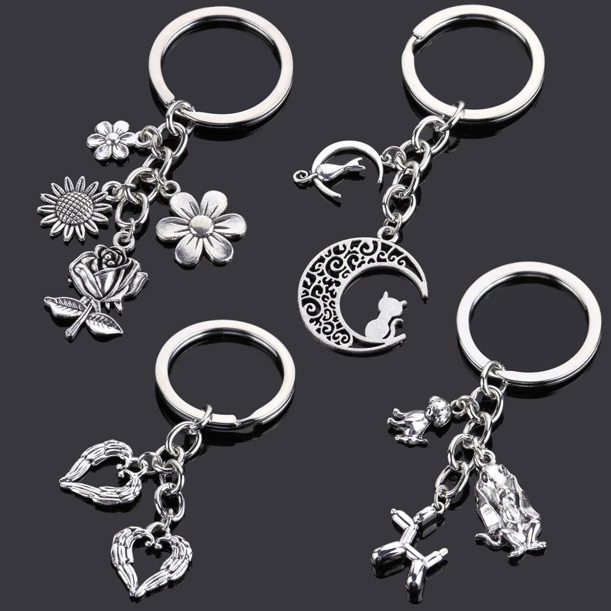 Love Heart Keychains For Woman Man Dog Cat Car Key Chain Wing Evil Eye Gun Fashion Jewelry Pendant Friend Original Wedding Gifts