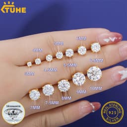 TUHE D Color VVS1 Moissanite Stud Earrings 925 For Men Women 5mm-10mm Screw Back S925 Sterling Silver Wedding Gift