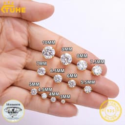 TUHE D Color VVS1 Moissanite Stud Earrings 925 For Men Women 5mm-10mm Screw Back S925 Sterling Silver Wedding Gift