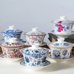 350ml Large capacity ceramics Gaiwan Porcelain Art Bird Tea Tureen Flower Tea Bowl with Saucer Lid Kit Master Teaset Drinkware