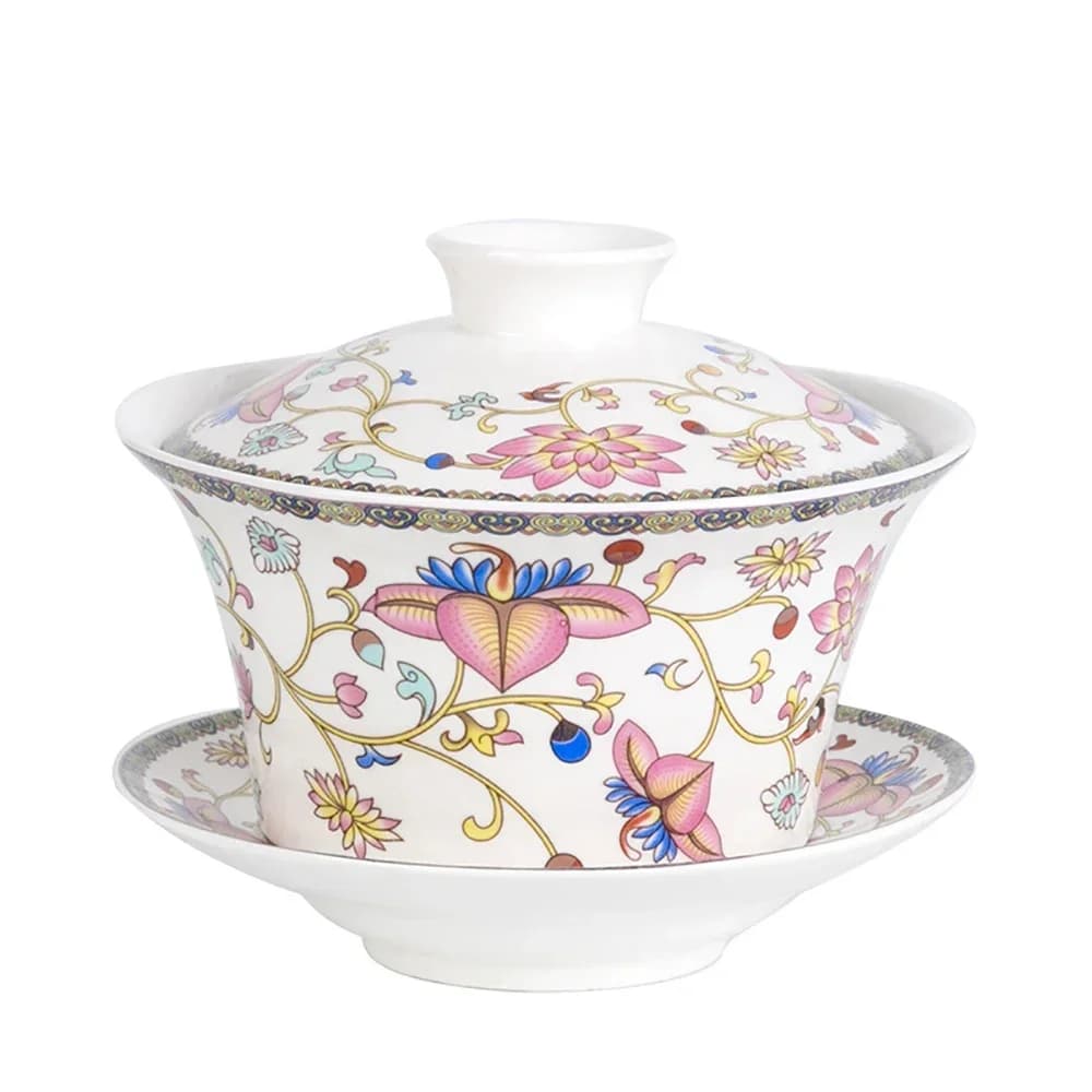 350ml Large capacity ceramics Gaiwan Porcelain Art Bird Tea Tureen Flower Tea Bowl with Saucer Lid Kit Master Teaset Drinkware