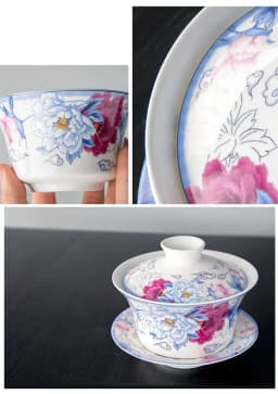 350ml Large capacity ceramics Gaiwan Porcelain Art Bird Tea Tureen Flower Tea Bowl with Saucer Lid Kit Master Teaset Drinkware