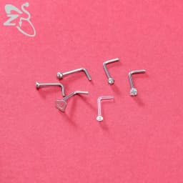 ZS 6-34pcs/Lot Heart Round Nose Piercing Ring Set Stainless Steel Crystal Nose Stud Pack L Shape Nose Nails Piercing Jewelry 20g