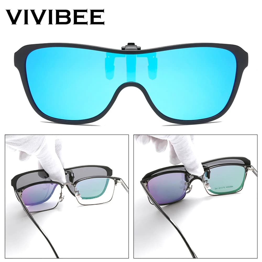VIVIBEE 2026 Cool Flip Up Clip On Sunglasses Polarized TR90 Photochromic Driving Square Oversized UV400 Fishing Sun Glasses