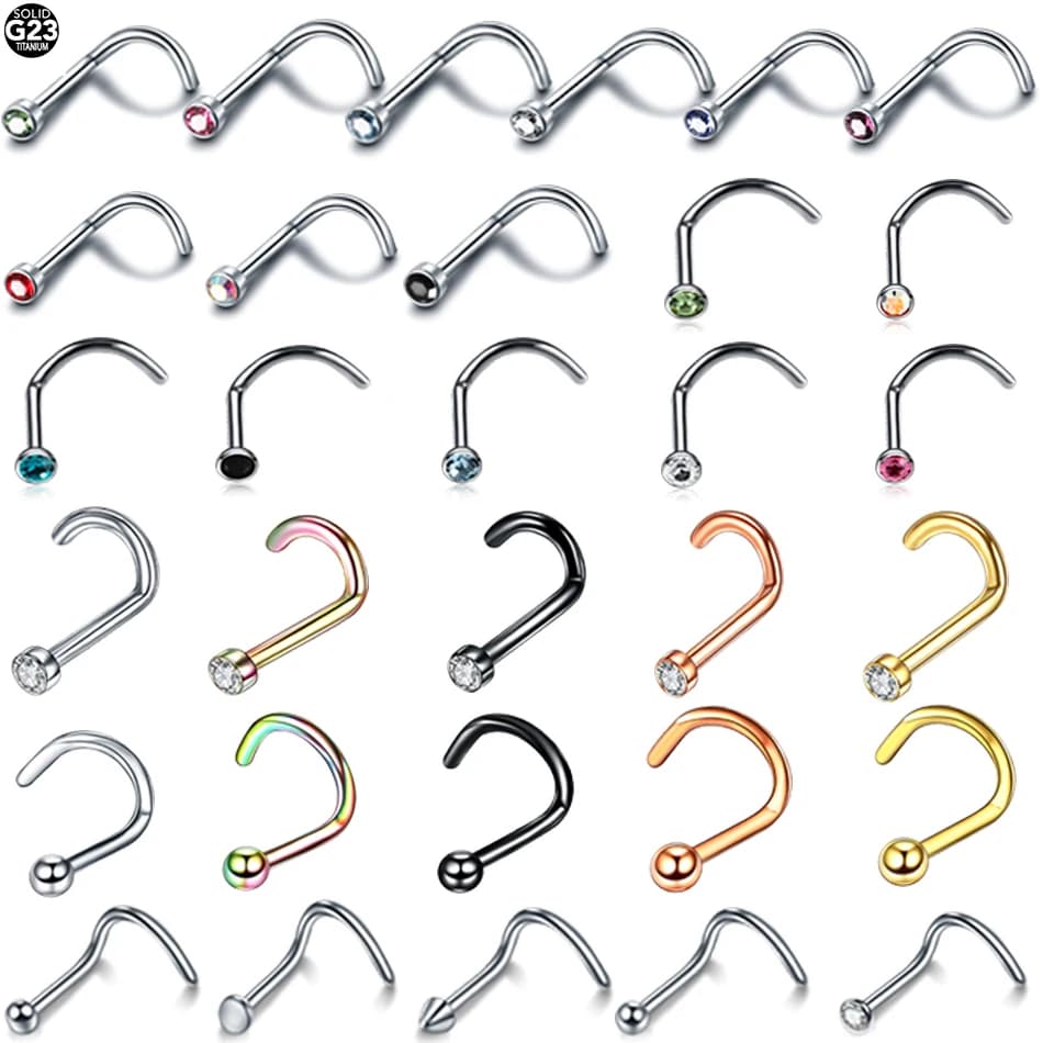 1Pc Titanium Nose Stud Round CZ Crystal Nose Piercing Punk Style 2mm Ball Nostril Piercing Body Piercing Jewelry 20G 18G