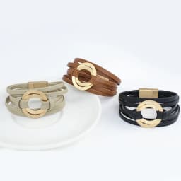 ALLYES Boho Genuine Leather Bracelets for Women Men Fashion Round Hollow Circles Charm Wrap Bracelet Bangle Female Jewelry Gifts
