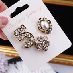 Korean retro 3pcs/set brooch number 5 pearl rhinestone jewelry collar pin suit coat pin accessories for women