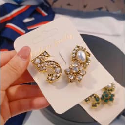 Korean retro 3pcs/set brooch number 5 pearl rhinestone jewelry collar pin suit coat pin accessories for women