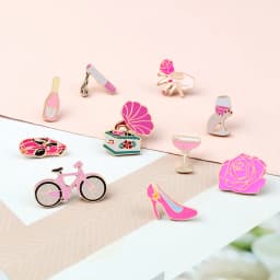 Women Pink Rose Enamel Pins Brooches Champagne Wine Glass Cigarette Vintage Record Player Cute Bike Badges Jewelry for Girl Kids