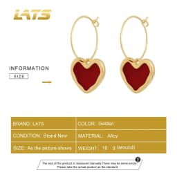 LATS Sweet Burgundy Enamel Heart Earrings for Women Girl Gold Color Metal Love Heart Hanging Dangle Earring Vintage Jewelry
