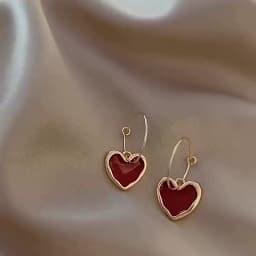 LATS Sweet Burgundy Enamel Heart Earrings for Women Girl Gold Color Metal Love Heart Hanging Dangle Earring Vintage Jewelry