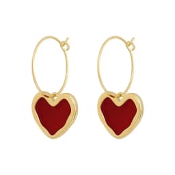 LATS Sweet Burgundy Enamel Heart Earrings for Women Girl Gold Color Metal Love Heart Hanging Dangle Earring Vintage Jewelry