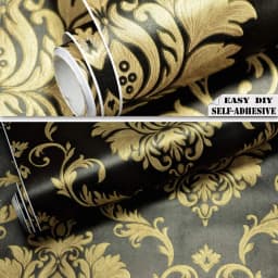 Damask Peel and Stick Wallpaper Black Gold Pre-Pasted Removable Contact Paper Vinyl Self-Adhesive Furniture Stickers for Home