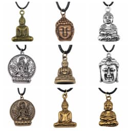 17 Styles Buddha Statue Pendant Necklace Black Leather Cord Chain Necklace Factory Price Handmade Jewelry