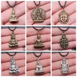 17 Styles Buddha Statue Pendant Necklace Black Leather Cord Chain Necklace Factory Price Handmade Jewelry
