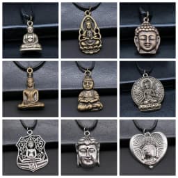 17 Styles Buddha Statue Pendant Necklace Black Leather Cord Chain Necklace Factory Price Handmade Jewelry