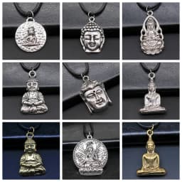 17 Styles Buddha Statue Pendant Necklace Black Leather Cord Chain Necklace Factory Price Handmade Jewelry