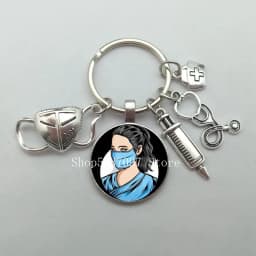 Fashion creative nurse medical syringe stethoscope mask image keychain glass suitable for nurse doctor key ring pendant gift