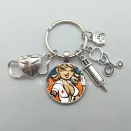 Fashion creative nurse medical syringe stethoscope mask image keychain glass suitable for nurse doctor key ring pendant gift