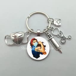 Fashion creative nurse medical syringe stethoscope mask image keychain glass suitable for nurse doctor key ring pendant gift