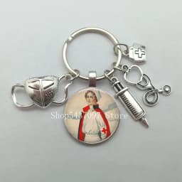 Fashion creative nurse medical syringe stethoscope mask image keychain glass suitable for nurse doctor key ring pendant gift