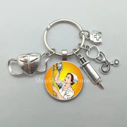Fashion creative nurse medical syringe stethoscope mask image keychain glass suitable for nurse doctor key ring pendant gift