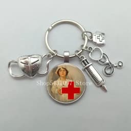 Fashion creative nurse medical syringe stethoscope mask image keychain glass suitable for nurse doctor key ring pendant gift
