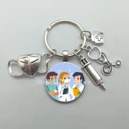 Fashion creative nurse medical syringe stethoscope mask image keychain glass suitable for nurse doctor key ring pendant gift