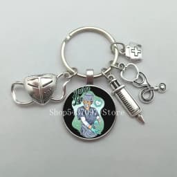 Fashion creative nurse medical syringe stethoscope mask image keychain glass suitable for nurse doctor key ring pendant gift