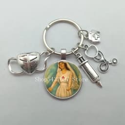 Fashion creative nurse medical syringe stethoscope mask image keychain glass suitable for nurse doctor key ring pendant gift