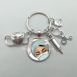 Fashion creative nurse medical syringe stethoscope mask image keychain glass suitable for nurse doctor key ring pendant gift