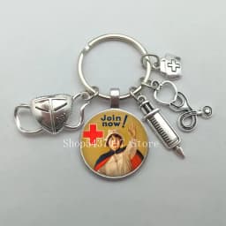 Fashion creative nurse medical syringe stethoscope mask image keychain glass suitable for nurse doctor key ring pendant gift