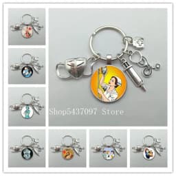 Fashion creative nurse medical syringe stethoscope mask image keychain glass suitable for nurse doctor key ring pendant gift