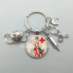 Fashion creative nurse medical syringe stethoscope mask image keychain glass suitable for nurse doctor key ring pendant gift