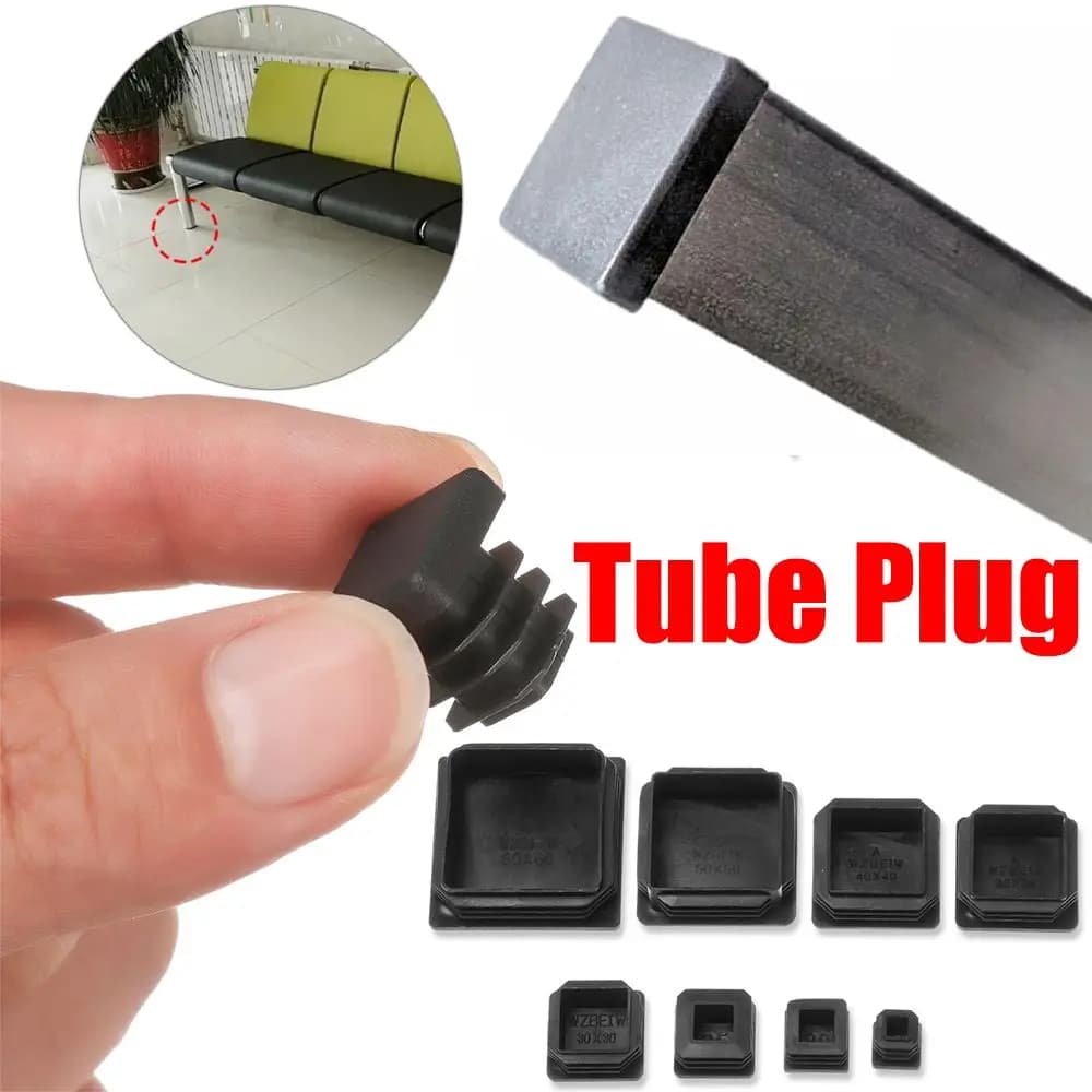 10pc Black Plastic Steel Square Pipe Plug Furniture Accessory Leg Plug Anti Slip Feet Protector Pad Plastic Square Tube Cap Plug