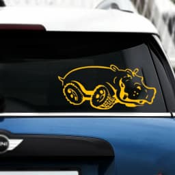 CK20398# 25x12cm Hippo on Wheels Die-cut Vinyl Decal Car Sticker Waterproof Auto Decors on Car Body Bumper Rear Window
