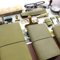 Fromthenon Vintage Pen Holder Clip For Travelers Notebook Mini Retro Notebook Diary Olive Green Leather Planner
