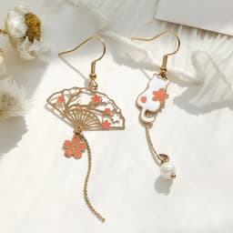 Chinese Style Folding Fan Crane Carp Lotus Asymmetrical Long Tassel Dangle National Style Earrings for Women Jewelry Gift