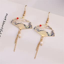 Chinese Style Folding Fan Birds Cloud Hanging Dangle Ethnic Earring Women Asymmetric Fish Cat Rabbit Bird Animal Drop Earrings